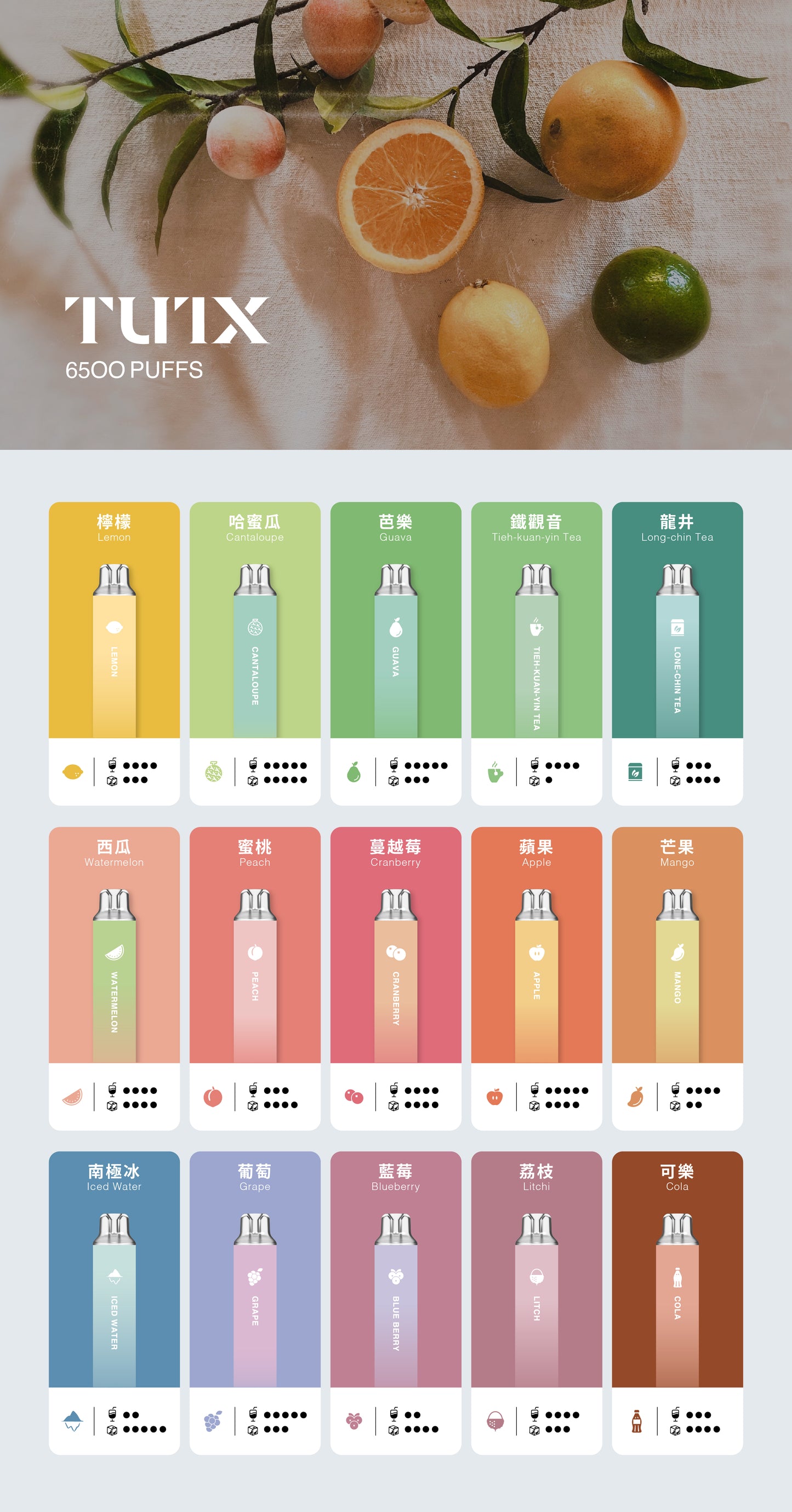 TUTX 新品6500口拋棄式電子煙|TUTX Disposable Vape|長效續航水果冰感口味|便攜式一次性電子煙-VAKA糖果雲煙館