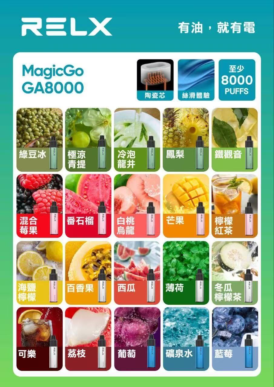 RELX 悅刻 8000口拋棄式電子煙｜MagicGo智慧顯示大容量一次性電子煙｜雙網芯可充電款-VAKA糖果雲煙館