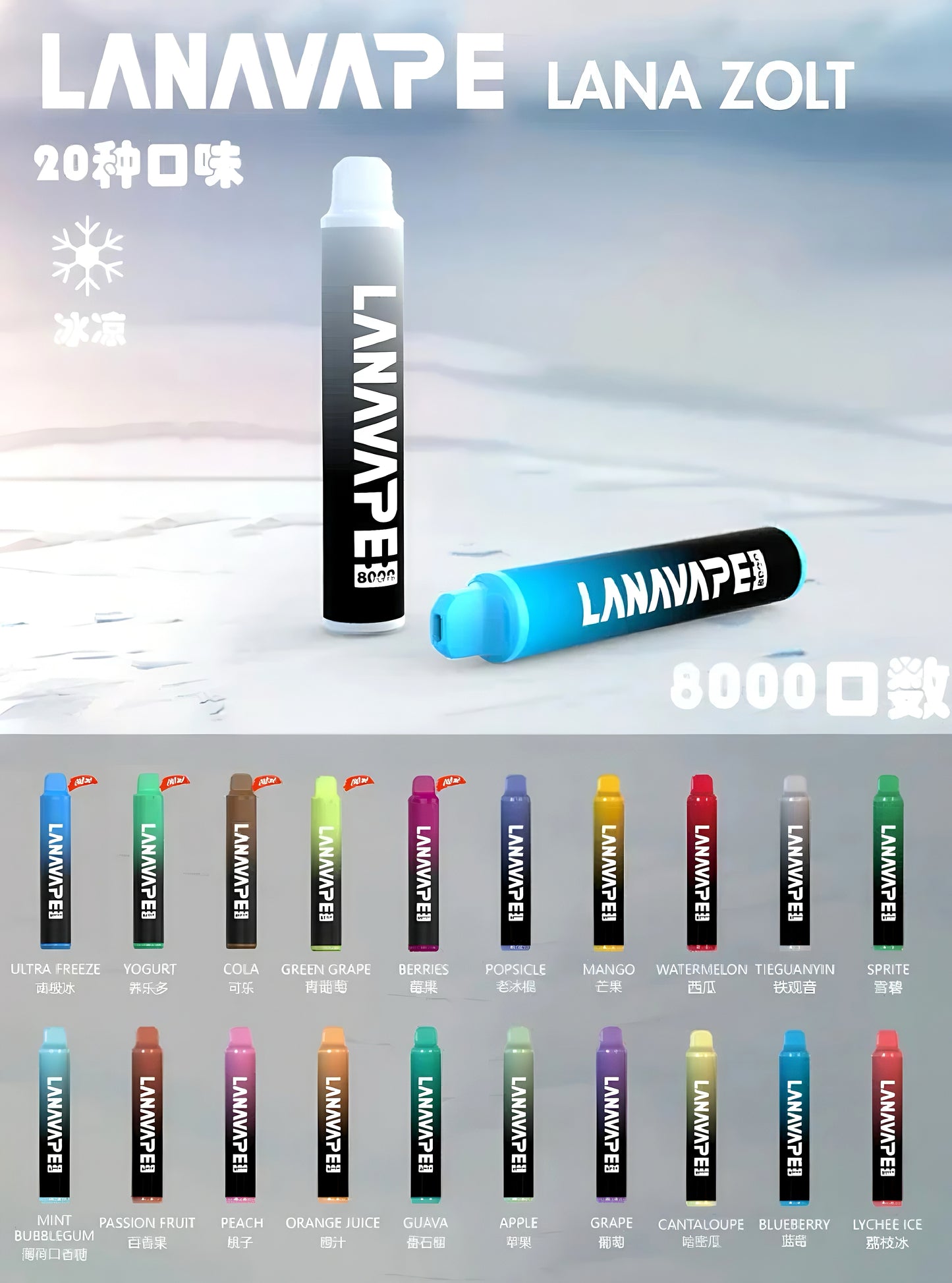 LANA VAPE 8000口拋棄式電子煙｜LANA ZOLT長效一次性電子煙｜大容量水果冰感口味｜Type-C充電設計-VAKA糖果雲煙館