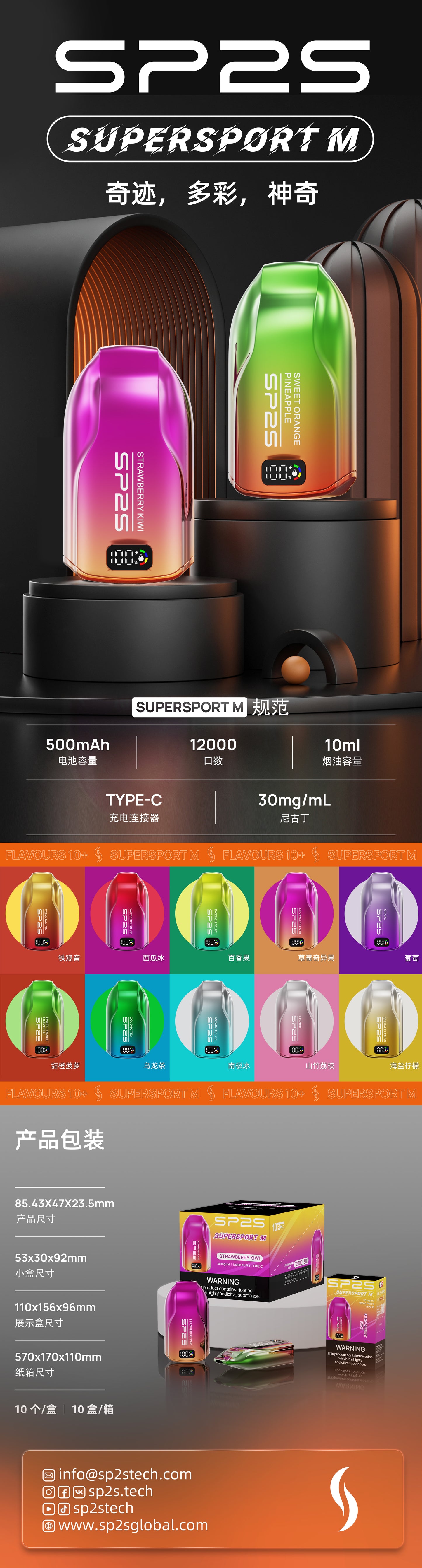 SP2S 12000口拋棄式電子煙｜長效大容量設計｜Mesh霧化技術｜多款冰感水果口味-VAKA糖果雲煙館