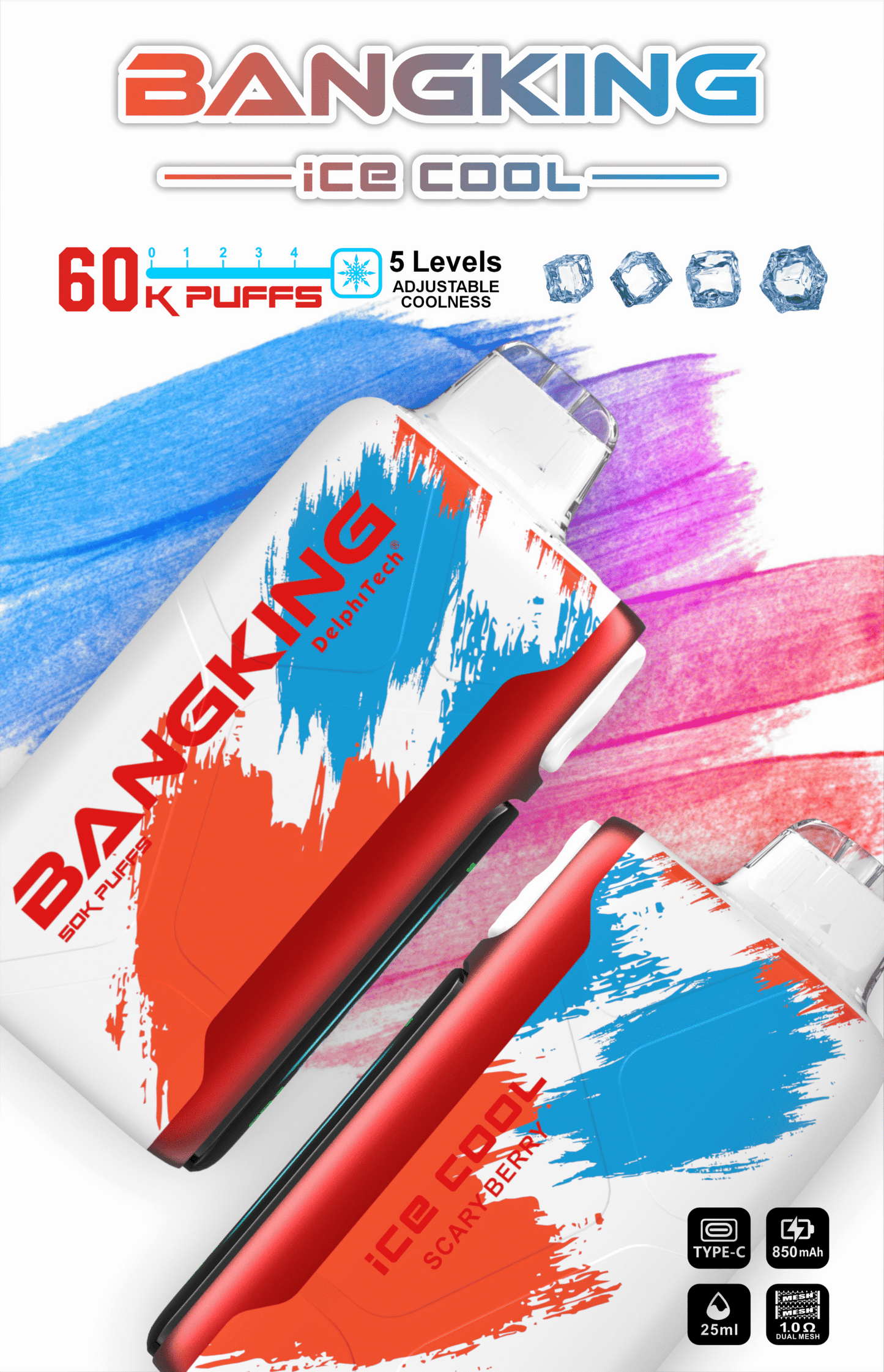 Bang King Ice Cool 60000口一次性電子煙｜超大容量冰感拋棄式Vape 長效續航多口味電子煙-VAKA糖果雲煙館