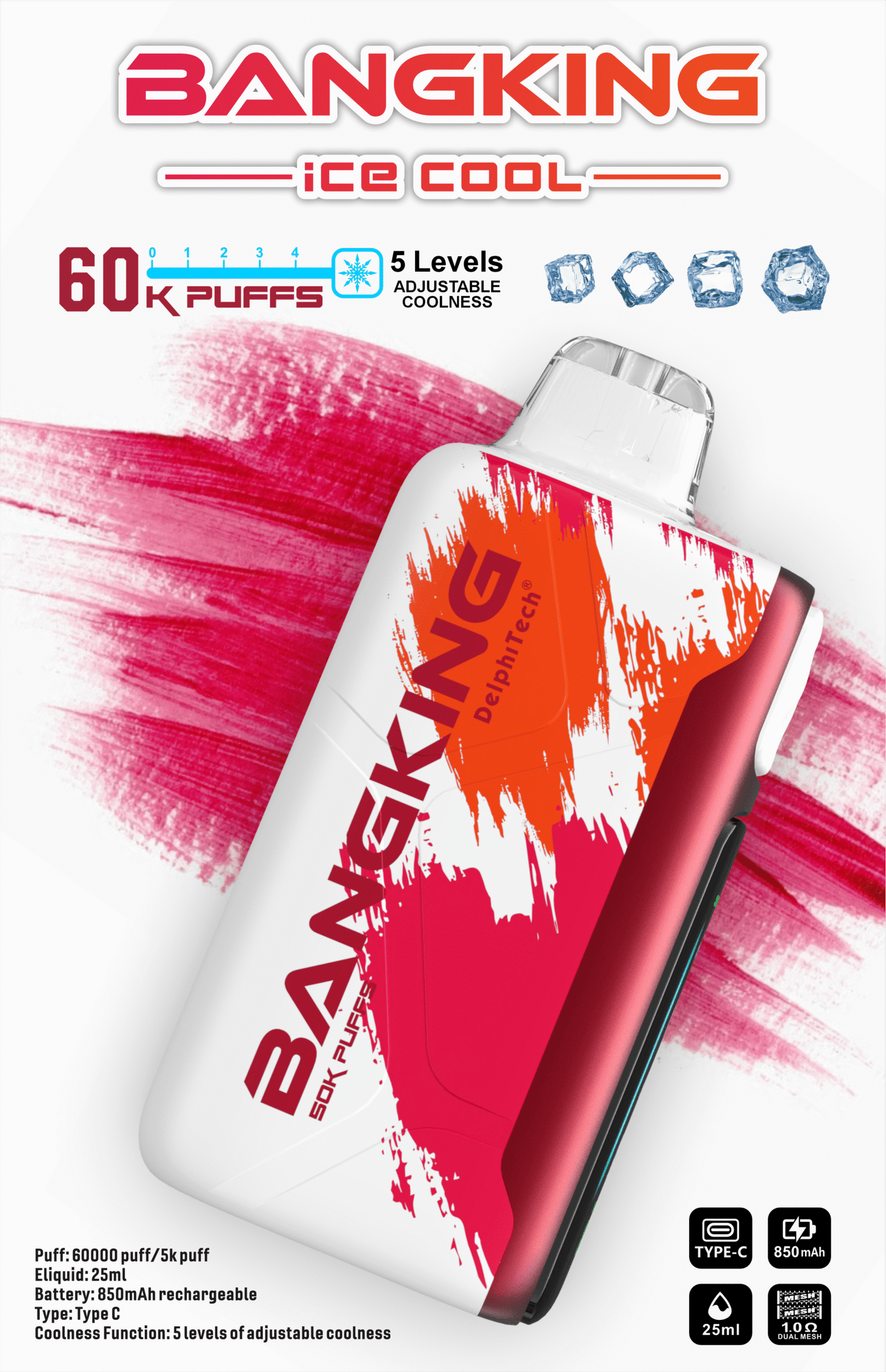 Bang King Ice Cool 60000口一次性電子煙｜超大容量冰感拋棄式Vape 長效續航多口味電子煙-VAKA糖果雲煙館