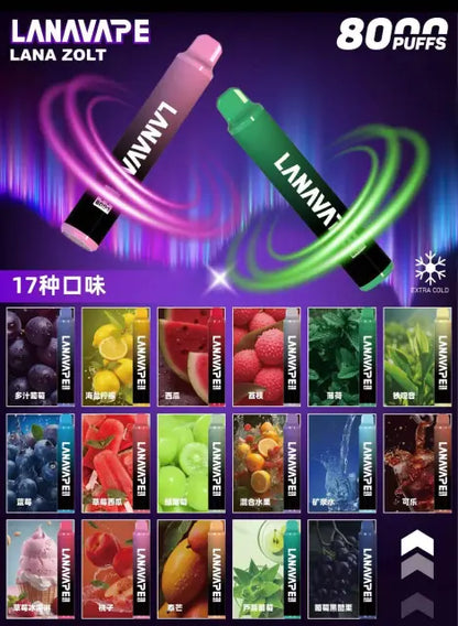 LANA VAPE 8000口拋棄式電子煙｜LANA ZOLT長效一次性電子煙｜大容量水果冰感口味｜Type-C充電設計-VAKA糖果雲煙館