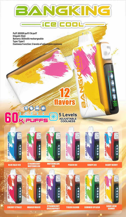 Bang King Ice Cool 60000口一次性電子煙｜超大容量冰感拋棄式Vape 長效續航多口味電子煙-VAKA糖果雲煙館