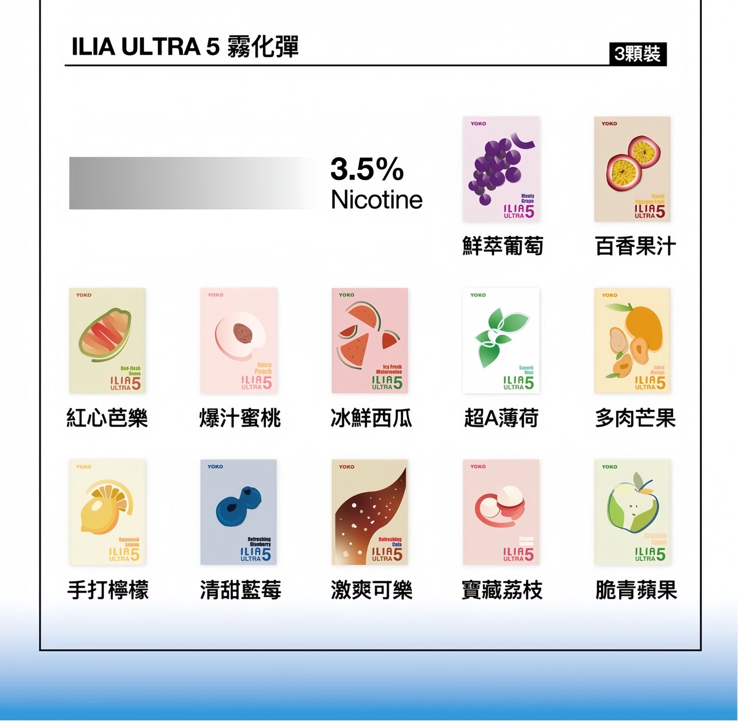 ILIA哩亞五代煙彈 ULTRA 5代替換式煙彈｜2ML容量｜3顆裝｜多款口味選擇｜專用ILIA Ultra5主機-台灣現貨